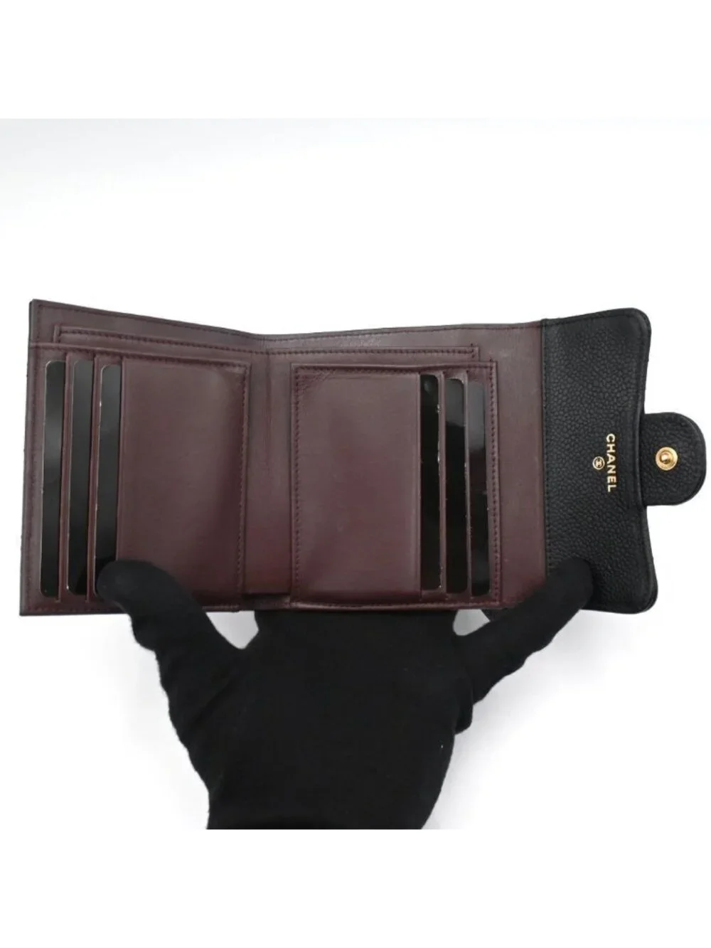 Chanel Quilted CC Logo Trifold Wallet Compact Classic Black